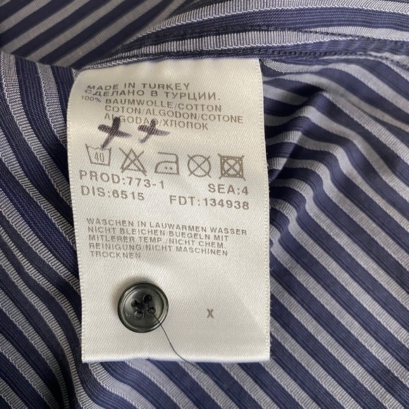 Boss Hugo Boss Navy/Silver Striped Men's Button-Up Long Sleeve Shirt Size Large - Picture 6 of 11